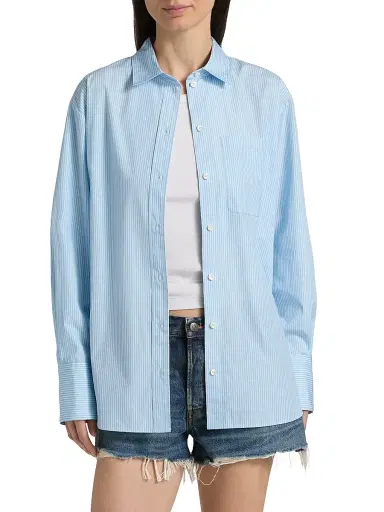 Frame Women's The Striped Boy Shirt - Powder Blue Multi - Size Large | Thumbnail 3 Frame Women's The Striped Boy Shirt - Powder Blue Multi - Size Large | Thumbnail 3