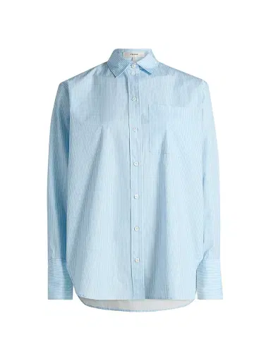 Frame Women's The Striped Boy Shirt - Powder Blue Multi - Size Large | Thumbnail 1 Frame Women's The Striped Boy Shirt - Powder Blue Multi - Size Large | Thumbnail 1