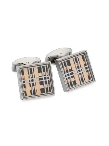 Tateossian Men's Prince of Wales Tweed Cufflinks - Rose Gold | Thumbnail 1 Tateossian Men's Prince of Wales Tweed Cufflinks - Rose Gold | Thumbnail 1