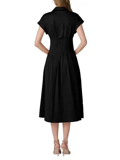 Shoshanna Women's Josephine Button-Front Midi-Dress - Jet | Thumbnail 3 Shoshanna Women's Josephine Button-Front Midi-Dress - Jet | Thumbnail 3