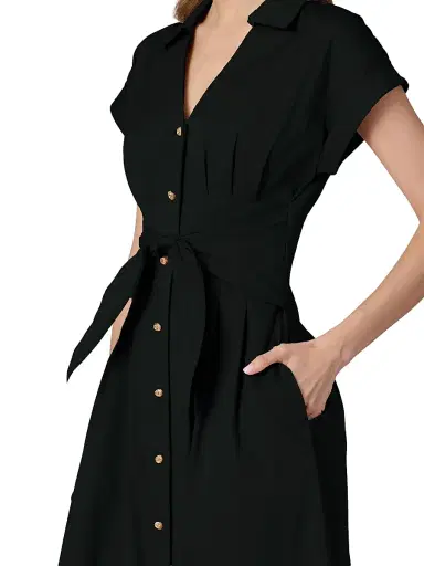 Shoshanna Women's Josephine Button-Front Midi-Dress - Jet | Thumbnail 4 Shoshanna Women's Josephine Button-Front Midi-Dress - Jet | Thumbnail 4