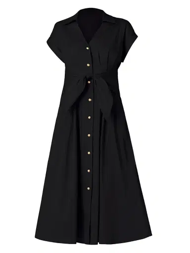Shoshanna Women's Josephine Button-Front Midi-Dress - Jet | Thumbnail 1 Shoshanna Women's Josephine Button-Front Midi-Dress - Jet | Thumbnail 1