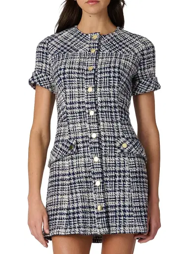 Shoshanna Women's Haisley Plaid Tweed Minidress - Navy | Thumbnail 2 Shoshanna Women's Haisley Plaid Tweed Minidress - Navy | Thumbnail 2