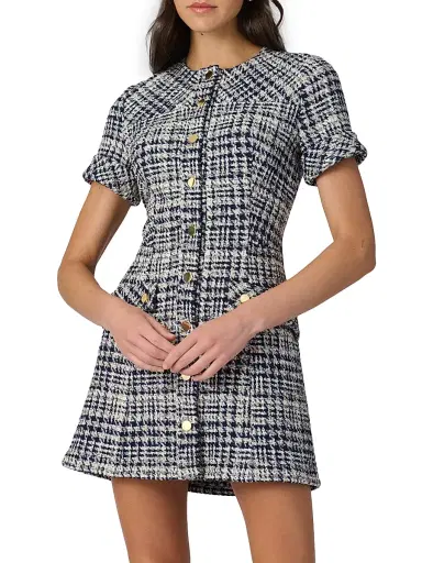 Shoshanna Women's Haisley Plaid Tweed Minidress - Navy | Thumbnail 3 Shoshanna Women's Haisley Plaid Tweed Minidress - Navy | Thumbnail 3