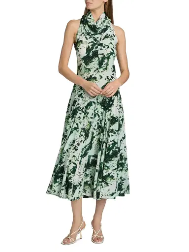 Proenza Schouler Women's Adelide Printed Drape Midi-Dress | Thumbnail 2 Proenza Schouler Women's Adelide Printed Drape Midi-Dress | Thumbnail 2