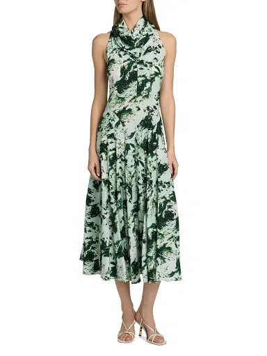 Proenza Schouler Women's Adelide Printed Drape Midi-Dress | Thumbnail 3 Proenza Schouler Women's Adelide Printed Drape Midi-Dress | Thumbnail 3