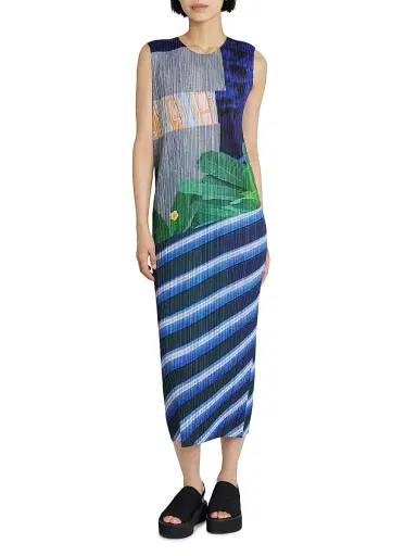 Pleats Please Issey Miyake Women's City Collage Plissé Midi-Dress - Gray Navy - Size Large | Thumbnail 2 Pleats Please Issey Miyake Women's City Collage Plissé Midi-Dress - Gray Navy - Size Large | Thumbnail 2