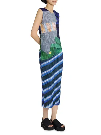 Pleats Please Issey Miyake Women's City Collage Plissé Midi-Dress - Gray Navy - Size Large | Thumbnail 4 Pleats Please Issey Miyake Women's City Collage Plissé Midi-Dress - Gray Navy - Size Large | Thumbnail 4