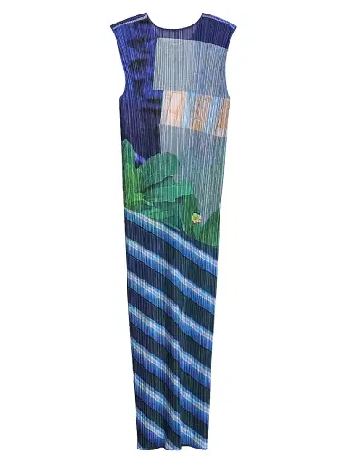 Pleats Please Issey Miyake Women's City Collage Plissé Midi-Dress - Gray Navy - Size Large | Thumbnail 1 Pleats Please Issey Miyake Women's City Collage Plissé Midi-Dress - Gray Navy - Size Large | Thumbnail 1