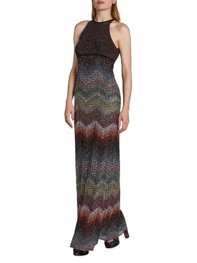 Missoni Women's Sequin Wefted Loom Knit Halterneck Gown - Dark Multi - Size 10 | Thumbnail 2 Missoni Women's Sequin Wefted Loom Knit Halterneck Gown - Dark Multi - Size 10 | Thumbnail 2