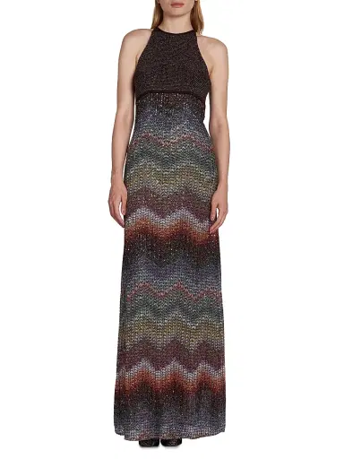 Missoni Women's Sequin Wefted Loom Knit Halterneck Gown - Dark Multi - Size 10 | Thumbnail 3 Missoni Women's Sequin Wefted Loom Knit Halterneck Gown - Dark Multi - Size 10 | Thumbnail 3
