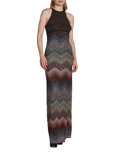 Missoni Women's Sequin Wefted Loom Knit Halterneck Gown - Dark Multi - Size 10 | Thumbnail 4 Missoni Women's Sequin Wefted Loom Knit Halterneck Gown - Dark Multi - Size 10 | Thumbnail 4
