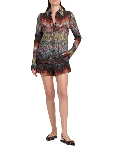 Missoni Women's Meander-Chevron Wefted-Loom Button-Front Shirt - Dark Multi - Size 2 | Thumbnail 2 Missoni Women's Meander-Chevron Wefted-Loom Button-Front Shirt - Dark Multi - Size 2 | Thumbnail 2
