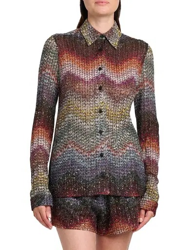 Missoni Women's Meander-Chevron Wefted-Loom Button-Front Shirt - Dark Multi - Size 2 | Thumbnail 3 Missoni Women's Meander-Chevron Wefted-Loom Button-Front Shirt - Dark Multi - Size 2 | Thumbnail 3