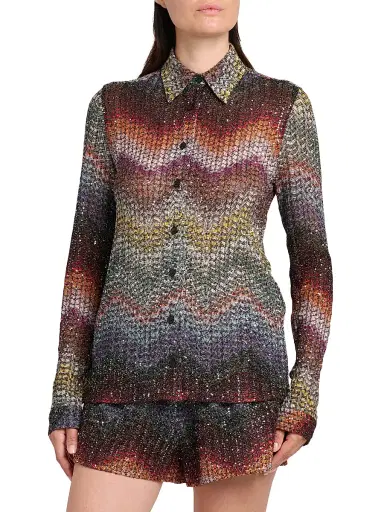 Missoni Women's Meander-Chevron Wefted-Loom Button-Front Shirt - Dark Multi - Size 2 | Thumbnail 4 Missoni Women's Meander-Chevron Wefted-Loom Button-Front Shirt - Dark Multi - Size 2 | Thumbnail 4