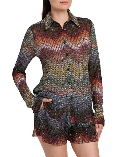 Missoni Women's Meander-Chevron Wefted-Loom Button-Front Shirt - Dark Multi - Size 2 | Thumbnail 6 Missoni Women's Meander-Chevron Wefted-Loom Button-Front Shirt - Dark Multi - Size 2 | Thumbnail 6