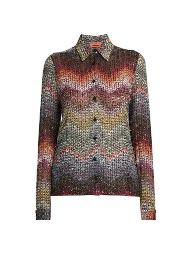 Missoni Women's Meander-Chevron Wefted-Loom Button-Front Shirt - Dark Multi - Size 2 | Thumbnail 1 Missoni Women's Meander-Chevron Wefted-Loom Button-Front Shirt - Dark Multi - Size 2 | Thumbnail 1