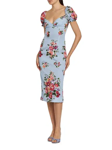 Dolce & Gabbana Women's Floral Stretch Silk Sheath Midi-Dress - Mazz Fiori F Celeste - Size 12 | Thumbnail 4 Dolce & Gabbana Women's Floral Stretch Silk Sheath Midi-Dress - Mazz Fiori F Celeste - Size 12 | Thumbnail 4
