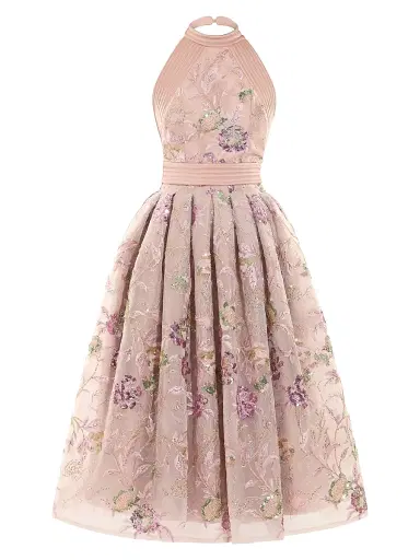 Zhivago Women's Bertolini Floral-Embroidered Fit-&-Flare Midi-Dress - Beige | Thumbnail 1 Zhivago Women's Bertolini Floral-Embroidered Fit-&-Flare Midi-Dress - Beige | Thumbnail 1