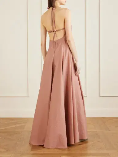 Brunello Cucinelli Pleated Cotton-blend Halterneck Maxi Dress | Thumbnail 3 Brunello Cucinelli Pleated Cotton-blend Halterneck Maxi Dress | Thumbnail 3