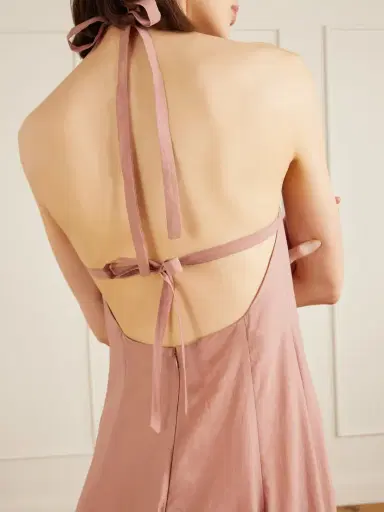 Brunello Cucinelli Pleated Cotton-blend Halterneck Maxi Dress | Thumbnail 4 Brunello Cucinelli Pleated Cotton-blend Halterneck Maxi Dress | Thumbnail 4