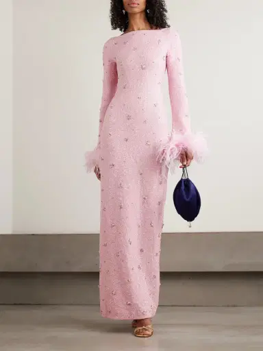 Clio Peppiatt Mae Feather-trimmed Embellished Stretch-mesh Gown | Thumbnail 2 Clio Peppiatt Mae Feather-trimmed Embellished Stretch-mesh Gown | Thumbnail 2