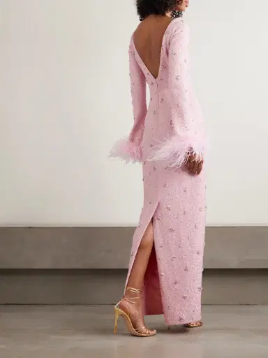 Clio Peppiatt Mae Feather-trimmed Embellished Stretch-mesh Gown | Thumbnail 3 Clio Peppiatt Mae Feather-trimmed Embellished Stretch-mesh Gown | Thumbnail 3