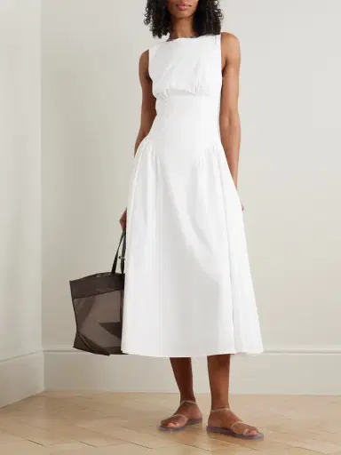 Staud Gwen Paneled Pleated Cotton-blend Poplin Midi Dress | Thumbnail 2 Staud Gwen Paneled Pleated Cotton-blend Poplin Midi Dress | Thumbnail 2