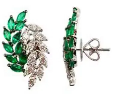 Wish Fine Jewelry 1.84cts Diamond Emerald 18K Gold Leaf Climber Earrings | Thumbnail 1 Wish Fine Jewelry 1.84cts Diamond Emerald 18K Gold Leaf Climber Earrings | Thumbnail 1