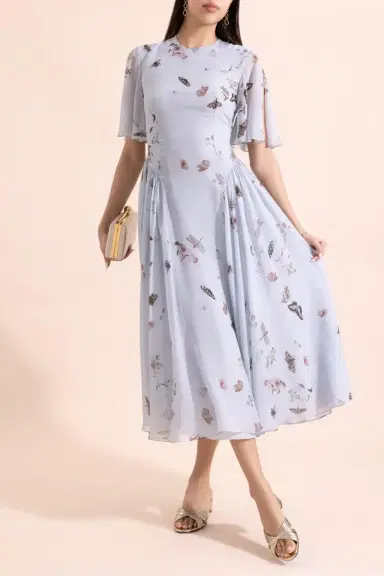 Erdem Flutter Sleeve Printed Midi Dress | Thumbnail 2 Erdem Flutter Sleeve Printed Midi Dress | Thumbnail 2
