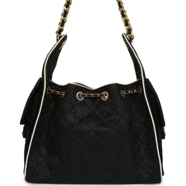 Chanel Chanel Small 25 Hobo Bag Black Raffia and White Calfskin Antique Gold Hardware | Thumbnail 5 Chanel Chanel Small 25 Hobo Bag Black Raffia and White Calfskin Antique Gold Hardware | Thumbnail 5