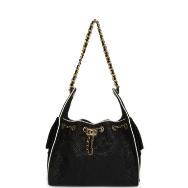 Chanel Chanel Small 25 Hobo Bag Black Raffia and White Calfskin Antique Gold Hardware | Thumbnail 6 Chanel Chanel Small 25 Hobo Bag Black Raffia and White Calfskin Antique Gold Hardware | Thumbnail 6
