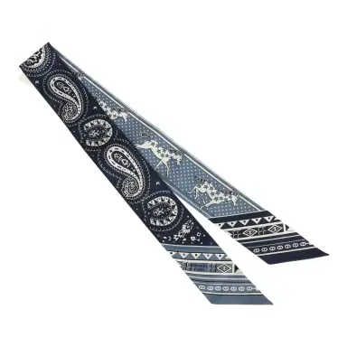 HERMÈS Hermes "Cheval De Coeur Bandana" Blue Jean, Marine and Blanc Multi Silk Twilly Pair | Thumbnail 2 HERMÈS Hermes "Cheval De Coeur Bandana" Blue Jean, Marine and Blanc Multi Silk Twilly Pair | Thumbnail 2