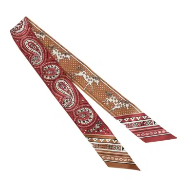 HERMÈS Hermes "Cheval De Coeur Bandana" Caramel, Terre De Sienne and Blanc Multi Silk Twilly Pair | Thumbnail 2 HERMÈS Hermes "Cheval De Coeur Bandana" Caramel, Terre De Sienne and Blanc Multi Silk Twilly Pair | Thumbnail 2