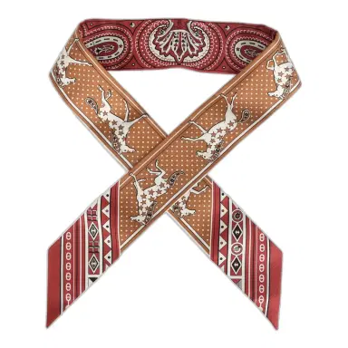 HERMÈS Hermes "Cheval De Coeur Bandana" Caramel, Terre De Sienne and Blanc Multi Silk Twilly Pair | Thumbnail 1 HERMÈS Hermes "Cheval De Coeur Bandana" Caramel, Terre De Sienne and Blanc Multi Silk Twilly Pair | Thumbnail 1