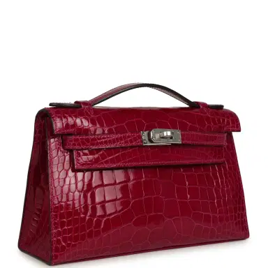 HERMÈS Hermes Kelly Pochette Rose Pourpre Shiny Alligator Mississippiensis Palladium Hardware | Thumbnail 2 HERMÈS Hermes Kelly Pochette Rose Pourpre Shiny Alligator Mississippiensis Palladium Hardware | Thumbnail 2