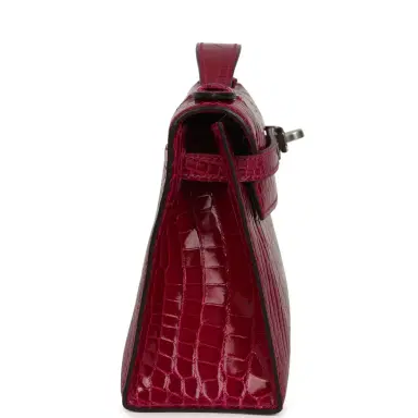 HERMÈS Hermes Kelly Pochette Rose Pourpre Shiny Alligator Mississippiensis Palladium Hardware | Thumbnail 4 HERMÈS Hermes Kelly Pochette Rose Pourpre Shiny Alligator Mississippiensis Palladium Hardware | Thumbnail 4