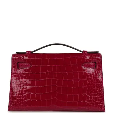 HERMÈS Hermes Kelly Pochette Rose Pourpre Shiny Alligator Mississippiensis Palladium Hardware | Thumbnail 5 HERMÈS Hermes Kelly Pochette Rose Pourpre Shiny Alligator Mississippiensis Palladium Hardware | Thumbnail 5
