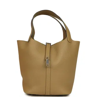 HERMÈS Hermes Picotin Lock 22 Dune Clemence Palladium Hardware | Thumbnail 1 HERMÈS Hermes Picotin Lock 22 Dune Clemence Palladium Hardware | Thumbnail 1