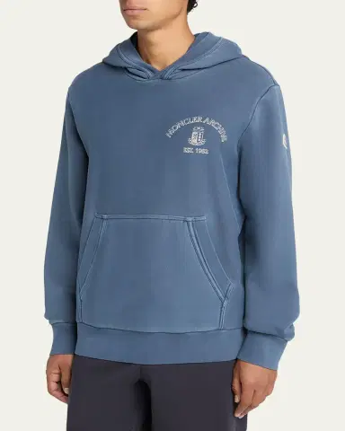 Moncler Men's Rowing Logo Cotton Hoodie | Thumbnail 4 Moncler Men's Rowing Logo Cotton Hoodie | Thumbnail 4