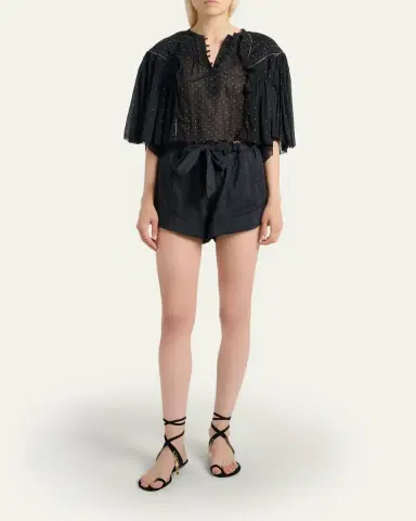 Etoile Isabel Marant Veenia Polka-Dot Pleated Cotton Voile Crop Blouse | Thumbnail 2 Etoile Isabel Marant Veenia Polka-Dot Pleated Cotton Voile Crop Blouse | Thumbnail 2