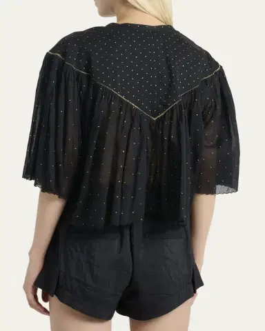 Etoile Isabel Marant Veenia Polka-Dot Pleated Cotton Voile Crop Blouse | Thumbnail 3 Etoile Isabel Marant Veenia Polka-Dot Pleated Cotton Voile Crop Blouse | Thumbnail 3