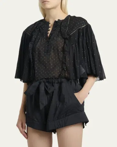 Etoile Isabel Marant Veenia Polka-Dot Pleated Cotton Voile Crop Blouse | Thumbnail 4 Etoile Isabel Marant Veenia Polka-Dot Pleated Cotton Voile Crop Blouse | Thumbnail 4