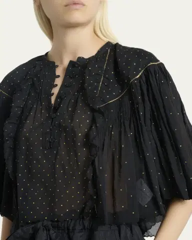Etoile Isabel Marant Veenia Polka-Dot Pleated Cotton Voile Crop Blouse | Thumbnail 5 Etoile Isabel Marant Veenia Polka-Dot Pleated Cotton Voile Crop Blouse | Thumbnail 5