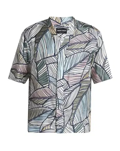 Giorgio Armani Men's Palm-Print Silk Twill Camp Shirt | Thumbnail 1 Giorgio Armani Men's Palm-Print Silk Twill Camp Shirt | Thumbnail 1