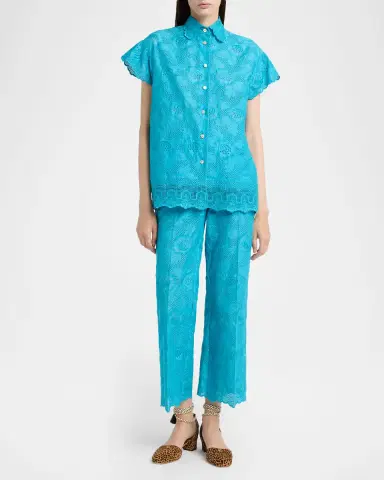Valentino Garavani Eyelet Embroidered Short-Sleeve Button-Down Shirt | Thumbnail 2 Valentino Garavani Eyelet Embroidered Short-Sleeve Button-Down Shirt | Thumbnail 2