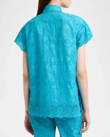 Valentino Garavani Eyelet Embroidered Short-Sleeve Button-Down Shirt | Thumbnail 3 Valentino Garavani Eyelet Embroidered Short-Sleeve Button-Down Shirt | Thumbnail 3