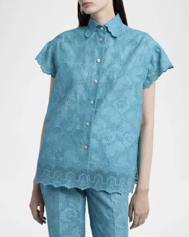 Valentino Garavani Eyelet Embroidered Short-Sleeve Button-Down Shirt | Thumbnail 4 Valentino Garavani Eyelet Embroidered Short-Sleeve Button-Down Shirt | Thumbnail 4