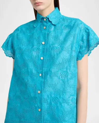 Valentino Garavani Eyelet Embroidered Short-Sleeve Button-Down Shirt | Thumbnail 5 Valentino Garavani Eyelet Embroidered Short-Sleeve Button-Down Shirt | Thumbnail 5