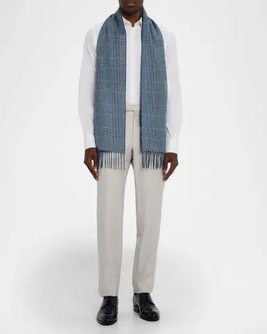 PIACENZA 1733 Men 's Dallas Cashmere and Silk Solid To Houndstooth Scarf | Thumbnail 2 PIACENZA 1733 Men 's Dallas Cashmere and Silk Solid To Houndstooth Scarf | Thumbnail 2